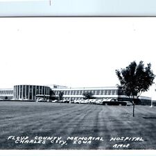 c1950s Charles City, IA RPPC Floyd County Memorial Hospital Ford Chevy Cars A110 picture