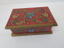 Vintage Reverse Painted Glass Trinket Box Jewelry Box Birds & Flowers Gold Trim picture