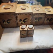 Vintage Wooden Rooster Nesting Kitchen Canister 6 Piece Set Japan Mid Century  picture