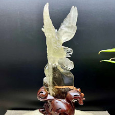 Rare Natural Citrine Quartz Carved Eagle Skull Crystal Gem Decor Gift +Stand picture
