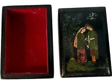 Vintage Black Laquer Love Trinket Ring Jewelry Box Small Russian Hand Painted picture