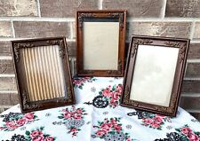 Set of 3 Vintage Dark Oak Grain Wood Picture Frames Ornate Scrolls Corners  5x7 picture