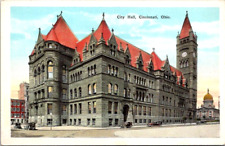City Hall Cincinnati Ohio Street View 1920's Automobles Postcard OH White Border picture