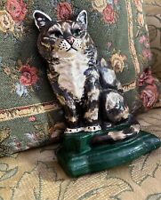 Vintage Cast Iron Painted Sitting Tom Cat Doorstop 8” Hand Painted picture