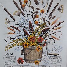 1990 Calendar Towel Bucket Full of Dried Flowers Linen 26