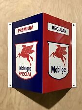 Mobiloil Mobilgas Angle Flange Style Metal  Gasoline Gas sign Pump Oil WOW picture