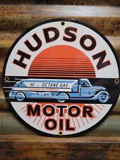 VINTAGE HUDSON PORCELAIN SIGN MOTOR OIL GAS PUMP PLATE AUTOMOBILE SUPPLY 12