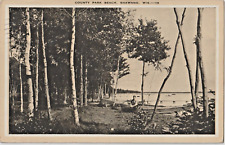 County Park Beach-Shawano, Wisconsin WI-antique postcard pm 1935 picture