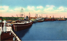 Ocean Going Steamers In Port At Beaumont Texas VINTAGE Postcard picture