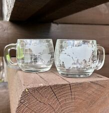 Vintage Set of 2 Nestle Clear/ Frosted Glass World Globe Coffee Mugs Glasses picture