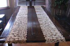 ANTIQUE - 2 FABULOUS BOBBIN LACE TABLE RUNNERS MYTHOLOGICAL THEMED - 106 X 12 in picture