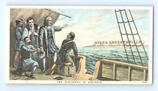 Ayer's Sarsaparilla Discovery of America Trade Card Sailors Sign Ship Ocean VTG picture