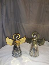 2 Vintage  Silverplate Brass Winged Angel Candlestick Holders Christmas Holiday  picture
