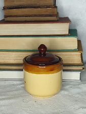 Vintage Brown And Yellow Crock Small w/Lid picture