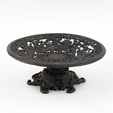 Antique Black Cast Iron Ornate Compote Emig Pedestal Greek Revival Bowl  picture