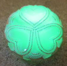1-Czech Glass Vaseline/Uranium 3 Gold Beaded Hearts-Round Mint Green Button #41 picture