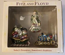 Fitz and Floyd 2004 Christmas Ornaments Santa Train Snowmen Sled Set 3 Glass NIB picture