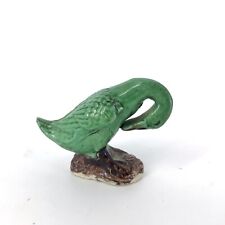 Vintage Chinese Mud Duck Figurine Porcelain Green 1 5/8” picture