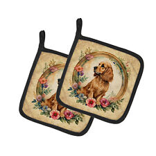 English Cocker Spaniel and Flowers Pair of Pot Holders DAC2130PTHD picture