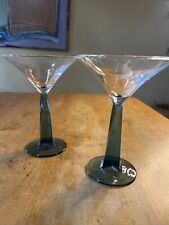 VTG Set of 2 Bombay Sapphire 4 Sided Twist Square Blue Stem Martini Glasses picture