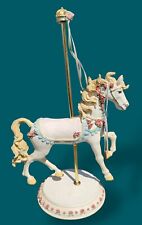 Whimsical Vintage Carousel Horse Resin Pastel Roses Pole Swings Around picture