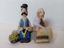 Tiny Vintage Clay Figurine Folk Art Figures Woman Man Couple Yarn 2