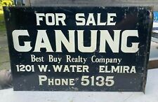 VINTAGE ADVERTISING GANUNG REAL ESTATE DOUBLE SIDED METAL FLANGE SIGN ELMIRA NY picture