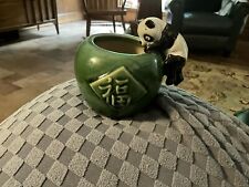 FF Fishermens Fortune Pottery Jade Green Panda Bear Climbing Planter Vase picture