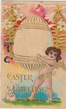 1910 EXAGGERATED EASTER POSTCARD Cherub with Very Large Egg, 