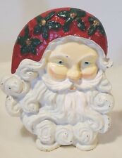 VTG Cast Iron Christmas Santa Claus Face Door Stopper Holiday Collectable Wedge picture