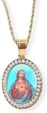 Jesus Immaculate Heart 3D Stainless Steel Necklace Gold Plated Zircon Pendant picture