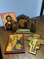 Vintage LOT of 4 Handmade Religious Russian Orthodox Tablets, Wall Art & Trifold picture