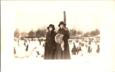 RPPC 1906 Two ladies at the ice skating ring one with huge muff postcard a45 picture