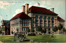 C 1908 High School Building York PA Pennsylvania Postcard Civil War Canon  picture