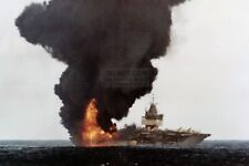 USS ENTERPRISE STERN BURNING AFTER ACIDENTAL EXPLOSION 4X6 NAVY PHOTO POSTCARD picture