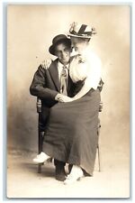 c1910's Sweet Coupe Romance Widow Hat Studio RPPC Photo Antique Postcard picture