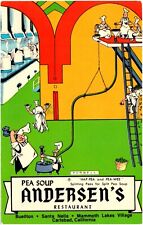 Pea Soup Andersen's Restaurant Carlsbad California Chef Cartoon 1981 Postcard Ad picture