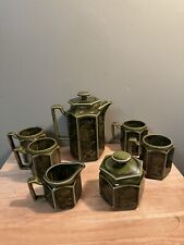 MCM 1970’s Japan Tea Coffee set Vintage Ceramic Glazed mugs, pot, creamer Sugar picture