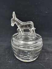 Vintage Jeannette Glass Donkey Covered Powder Dish Bowl Clear Trinket Candy. picture
