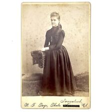 Antique Cabinet Card Photo Pretty Girl Portrait Black Dress 1800s Naugatuck CT picture
