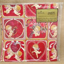 Vintage Hallmark Valentine Gift Wrap Embossed NOS Cupid Heart Flowers 2 Sheets picture