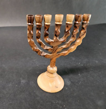 Vintage Olive wood Menorah Holy Land small  with 7 branches picture