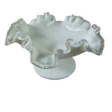 Vintage Fenton Silver Crest White Milk Glass Ruffled Edge Pedestal Candy Dish picture