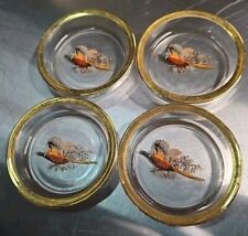 Set Of 4 Gold Rimmed Thick Glass Vintage Phesant Coasters  picture