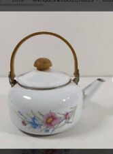 Vintage White Floral Enamel Teapot picture