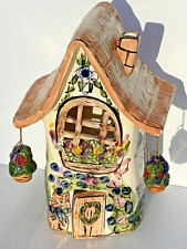 2000 Blue Sky Clayworks-Heather Goldmine Flower House w/Cat Tealight Candle picture
