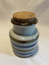 Vintage Asahi Ceramic Pottery Canister Jar Blue Brown Stripe Speckled 1970s picture