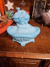 Vintage Opaline Blue Milk Glass Covered Candy Dish Squirrel picture
