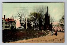 Ipswich, MA-Massachusetts, Soldier's Monument & First Church, Vintage Postcard picture