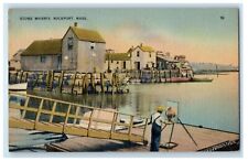 c1940's Stone Wharfs Rockport Massachusetts MA, Man Painting Vintage Postcard picture